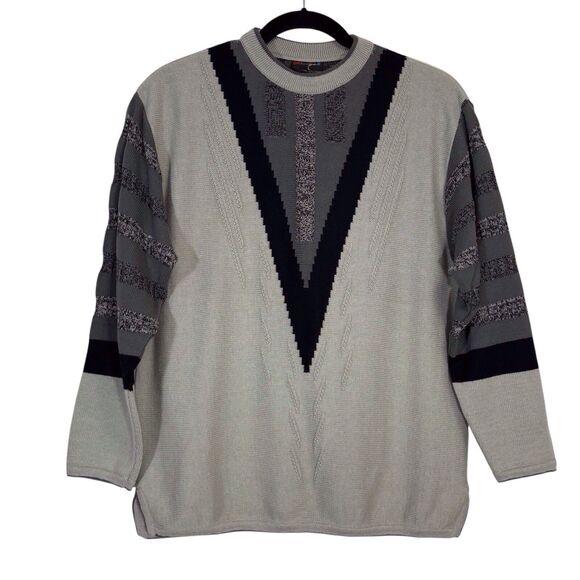 Bergati Textured Sweater Vintage Mens Large Gray Black 90s Y2K - Picture 1 of 10